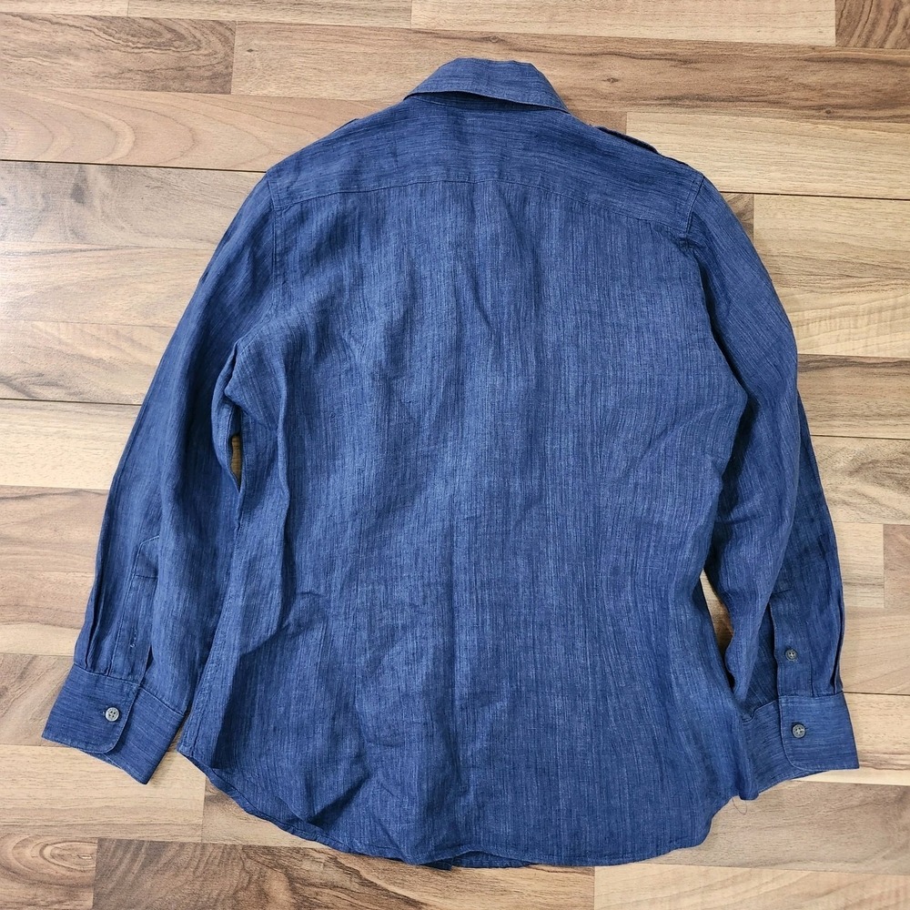 Lauren Ralph Lauren Denim Chambray Shirt Linen Shoulder Epaulets Petite Small - Picture 8 of 9
